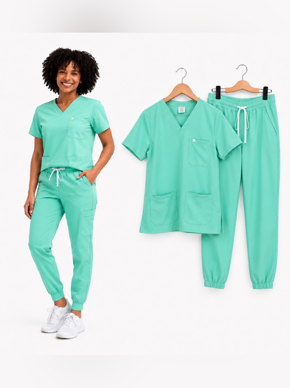 Garde-Malade Rosie Scrub Pants & Chloe top set Fiji Green 3 Pocket Stretch Med